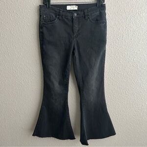 We The Free Black Free People Ankle Flare Denim Stretch Jeans Raw Hem